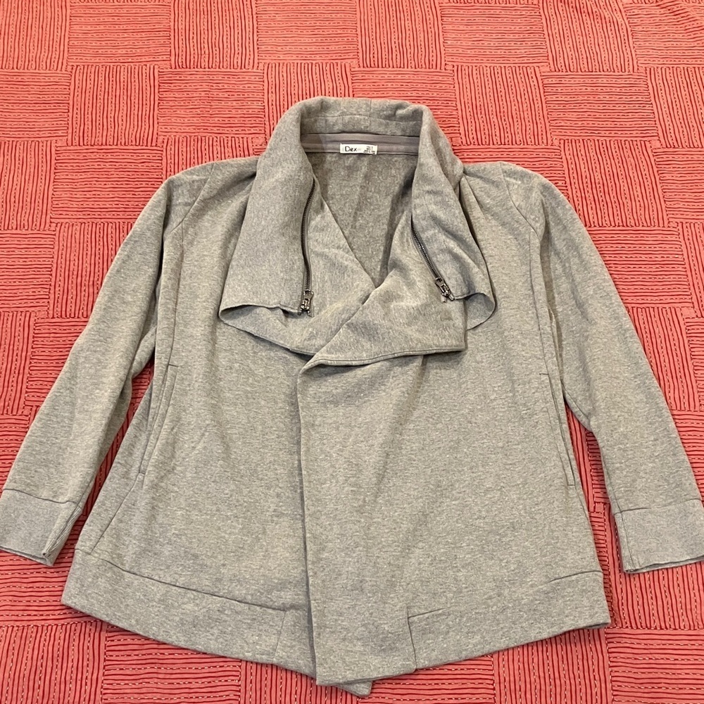 Dex small to medium (IMO) / Heather Gray open front cardigan